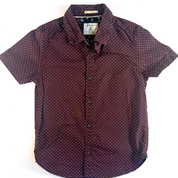 Denim and Flower Boys Burgundy Polka Dot Button Up Shirt Size 5/6 - Picture 1 of 5